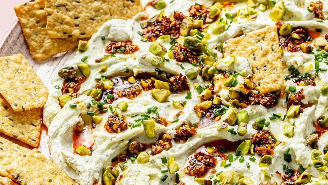 Garlic Herb Cheese Dip with Honey & Chili Crisp (ready in 10 mins!)