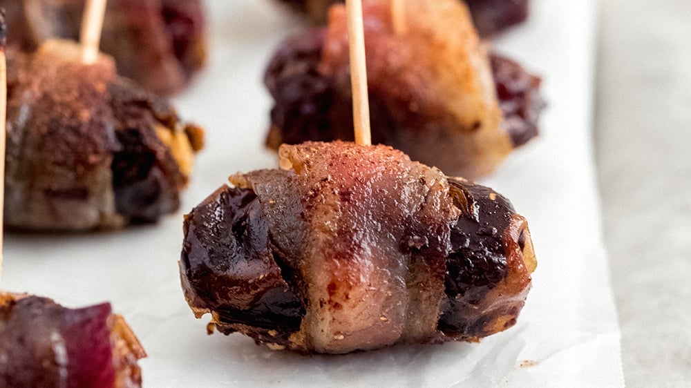 Sweet & Savory Bacon-Wrapped Dates with Goat Cheese