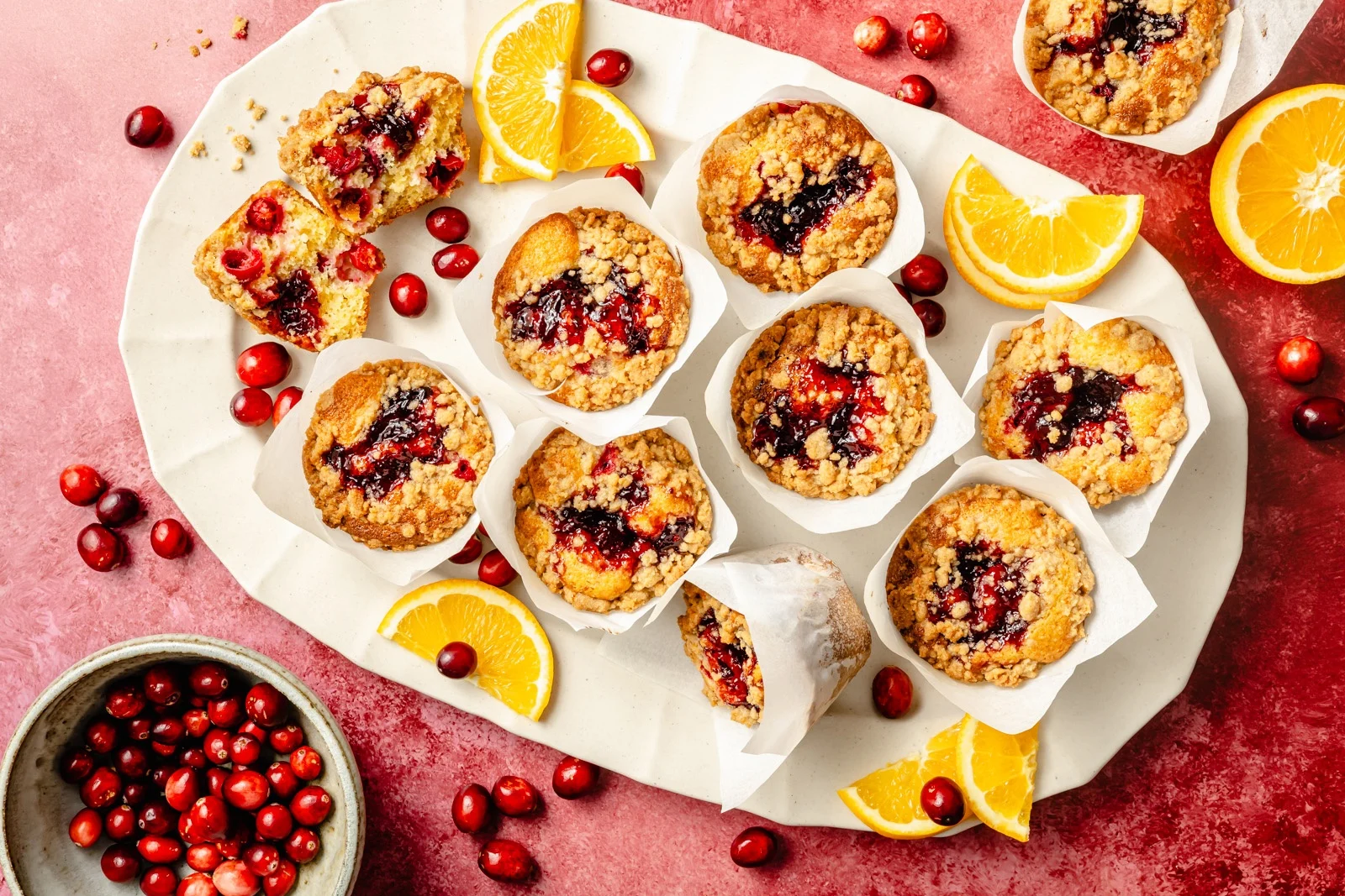 Bakery-Style Cranberry Orange Muffins (with streusel topping)