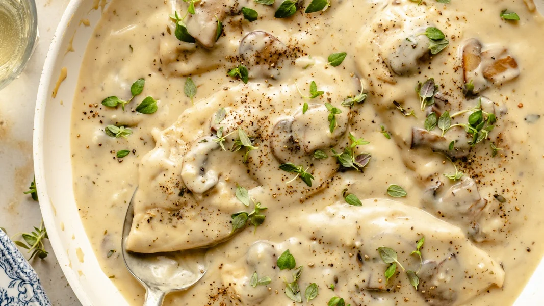 Skillet Chicken with Parmesan Mushroom Gravy (30-minute meal!)