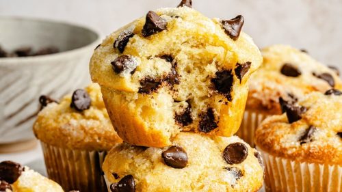 Bakery-Style Chocolate Chip Yogurt Muffins (tall, fluffy & delicious)