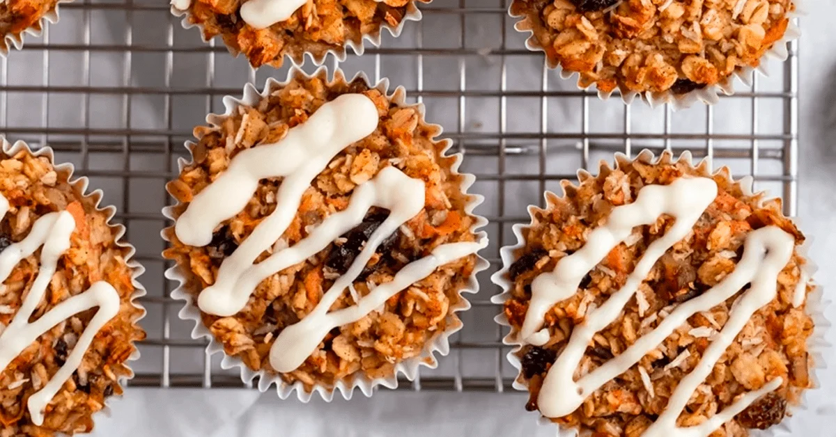 Carrot Cake Baked Oatmeal Cups with Cream Cheese Glaze