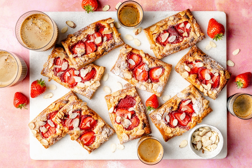 Strawberry Almond Puff Pastry Tarts (taste like an almond croissant!)