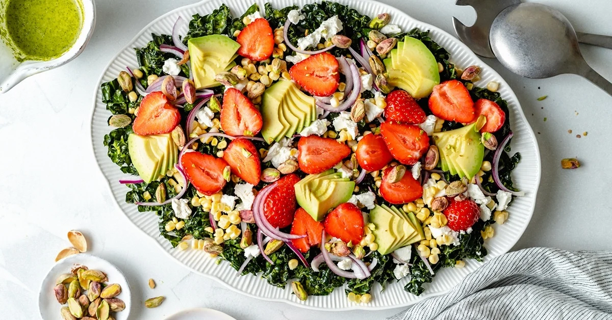 Summer Glow Strawberry Kale Salad (great for BBQs & picnics!)