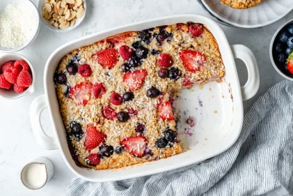 Triple Berry Baked Oatmeal with Coconut Milk (berries & cream!)